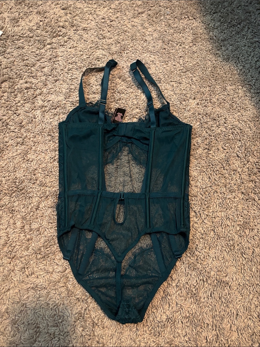 Victoria's Secret Teal Lace Sheer Bodysuit with Logo Straps - Picture 4 of 4